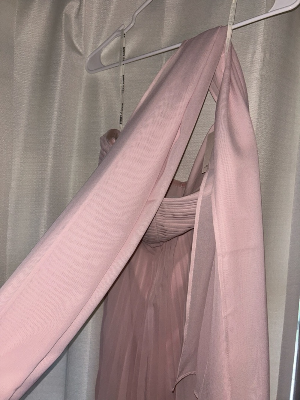 Strapless Blush Pink Pleated Maxi Dress with Scarf - Picture 7 of 7